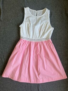 LILLY PULITZER Fit & Flare Dress Pink Havana Eyelet Size 10 Kids